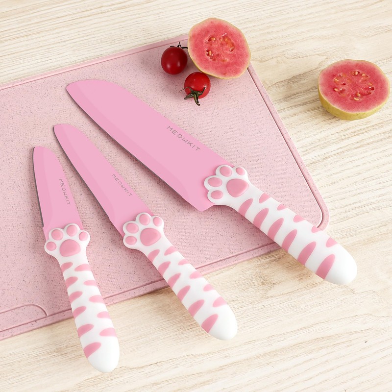 MEOWKIT Cat Paw Cute Kitchen Knife Set,3 pieces Non-Stick Knives,Sharp