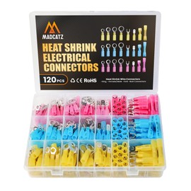 MADCATZ 120Pcs Heat Shrink Wire Connectors - Electrical Terminal Kit, Waterproof Automotive Marine Electrical Terminals Kit, Crimp Connector Assortment, Ring Fork Spade Splices