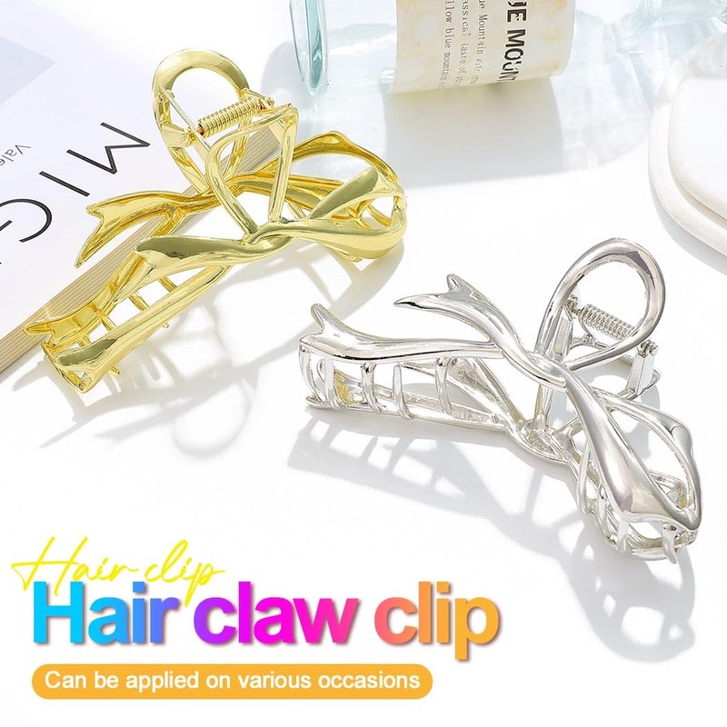 CAKURE Bow Claw Clips Gold Metal Hair Clips Large Nonslip