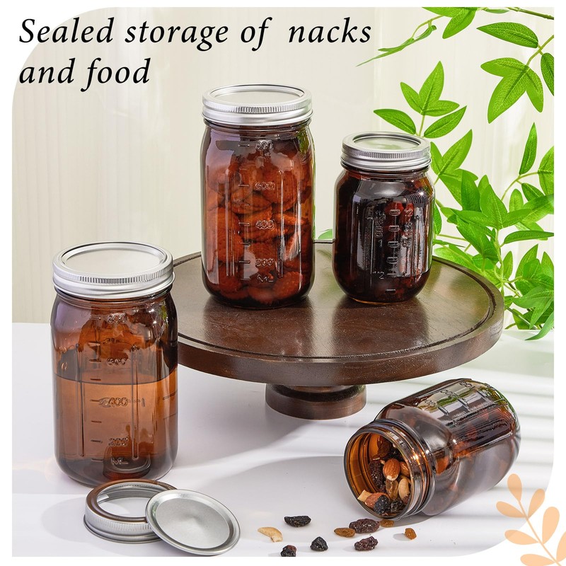 4 Pcs Amber Glass Mason Jars Set (2 x 16oz