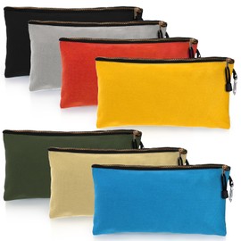 Tlence 7 Pack Canvas Tool Pouch, 16 OZ Heavy Duty Zipper Utility Bags, 12" x 7" Multipurpose Storage Organizer Tote Bag with Carabiner for Gadgets Cosmetics Office Supplies, Assorted Colors