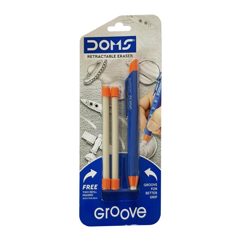 Groove Retractable Click Pencil Eraser, Orange Body, Pack of 1,
