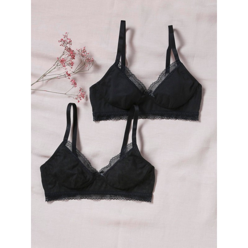 Vertbaudet 2 Pack Maternity Bras with Organic Cotton Black 75E,