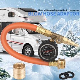 RV Winterizing Kit, 17inch Upgraded RV Blowout Hose Adapter kit with Oil Pressure Gauge & Shut Off Valve, RV Sprinkler Blowout Adapter Kit, for RV, Camper, Boat, Garden Plumbing Systems,etc