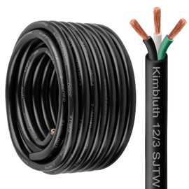 Kimbluth 12 Gauge 3 Conductor Wire SJTW Outdoor Extension Power Cable 10FT, 12/3 Wire Heavy Duty Pure Copper Electrical Wire for Lawn, Battery, Automotive, Outdoors