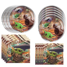 Omto 40Pack Baby Yoda Party Supplies include 20 plates, 20 napkins for Baby Yoda party decoration