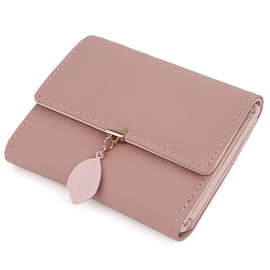 UTO Purses for Women Mother Mum RFID Blocking Ladies Wallets Card Cases Money Organisers Zipper Coin Pocket 6 Slots Leaf Pendant Faux Leather Pale Mauve Matte