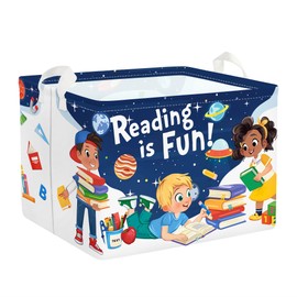 Clastyle Space Reading Fun Study Book Kid Storage Basket Baby Laundry Hamper Boy Gift Toy Box Collapsible Clothes Organizer Nursery Bin for Bedroom, Rocket, 40 * 30 * 30 cm