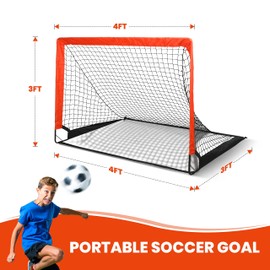 Simple Deluxe 2 Set 4‘x3’ Portable Soccer Goal, Pop Up Folding Soccer Net Comes with 2 Oxford Cloth Bags and 8 Stakes, Orange & Black