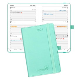 POPRUN Pocket Calendar 2024 Planner Weekly and Monthly for Purse - Agenda 2024 with Vegan Leather Soft Cover, Elastic Closure, Pen Holder and More,4" x 6.25" - Green