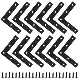 Bonsicoky 12 Pack T Shape Flat Bracket, 3.15" x 3.15" Stainless Steel Flat Corner Brackets, Corner Braces, Joining Plate, Repair Plate for Wood Furniture, Cabinet, Windows, Desks - Black
