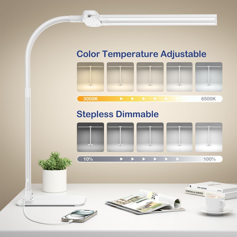 Desk Lamp with USB Charging Port for Home Office 24w