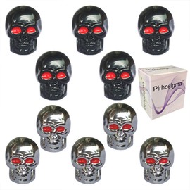 Pirhosigma Skull Style Shape Tires Valve Stem Caps Antirust Copper Core for Motorcycle Bike Car, 5 PCs Black and 5 PCs Silver (Total 10 PCs)