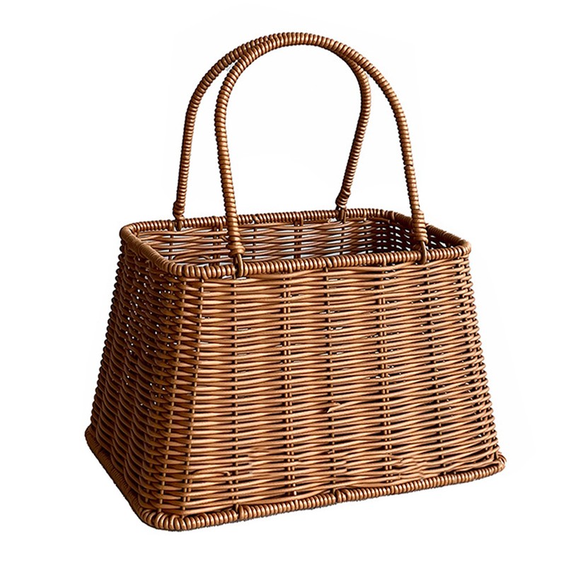 Plastic Imitation Rattan Basket Rustic Imitation Handwoven Picnic Basket Wtih