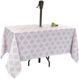 Eternal Beauty Rectangle Indoor & Outdoor Splashproof Tablecloth with Umbrella Hole and Zipper for Patio Garden Party and BBQ (132 x 178 cm,Zippered, Khaki)