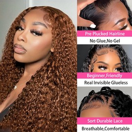 Wear and Go Glueless Wigs Human Hair Pre Plucked Pre Cut Bob 4x4 Curly Wave Lace Front Wigs Human Hair 180% Density No Glue Human Hair Wigs for Black Women, Auburn, 10 Inch