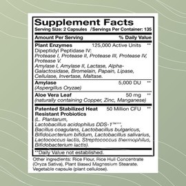 Optimal Health Systems Digest-A-Meal | Gut Health Enzyme & Probiotic | Bloating, Acid Reflux, & Indigestion Relief + Aloe Vera Leaf | Digestion Supplement | 270 Capsules Family Size