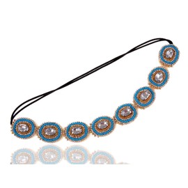 Alilang Womens Clear Elastic Flapper Rhinestone Blue Beaded Hair Piece Headband