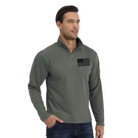 H HYFOL Men's USA Flag Graphic Pocket Pullover American Patriotic 1/4 Zip Stand Collar Long Sleeve Sweatshirts(Olive Green,3XL)