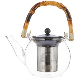 Bodum Assam Teebereiter mit Edelstahlfilter und Henkel, Glas, Bambus/Transparent Edelstahl, 14 cm