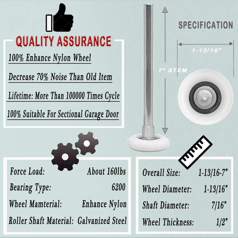 Surpass 12 Pack 2'' Ultra-Quiet Nylon Garage Door Rollers 7”