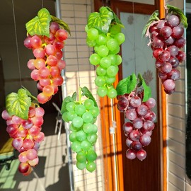 UMPE Artificial Grapes 6 Bunches, Fake Grapes, Realistic Burgundy Purple Green Plastic Grape Decor for Vase Fillers, Home Kitchen Table Centerpiece, Party Wedding Display
