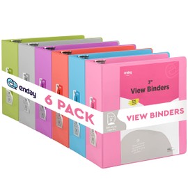3 Slant D-Ring Binder 3 Inch, 3 in Clear View Cover with 2 Inside Pockets Binder, Heavy Duty Colored School Supplies Binders in Red, Green, Grey, Purple, Blue, Pink, Multicolor (6 PC) – by Enday