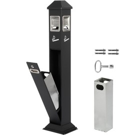 Cymexis 120cm Standing Waste Containers Trash Cans, Rubbish Bin Indoor Outdoor Stainless Steel Vertical Freestand Trash Bin with Key,Pub Hotel Restaurant Garden Standing Bin (B)