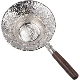 Stainless Steel Tea Strainer,Embossed Tea Strainer with Wood Handle,Loose Leaf Tea Strainers,Fine Mesh Tea Infuser for Tea, Coffee,Spices (Silvery, One Size)