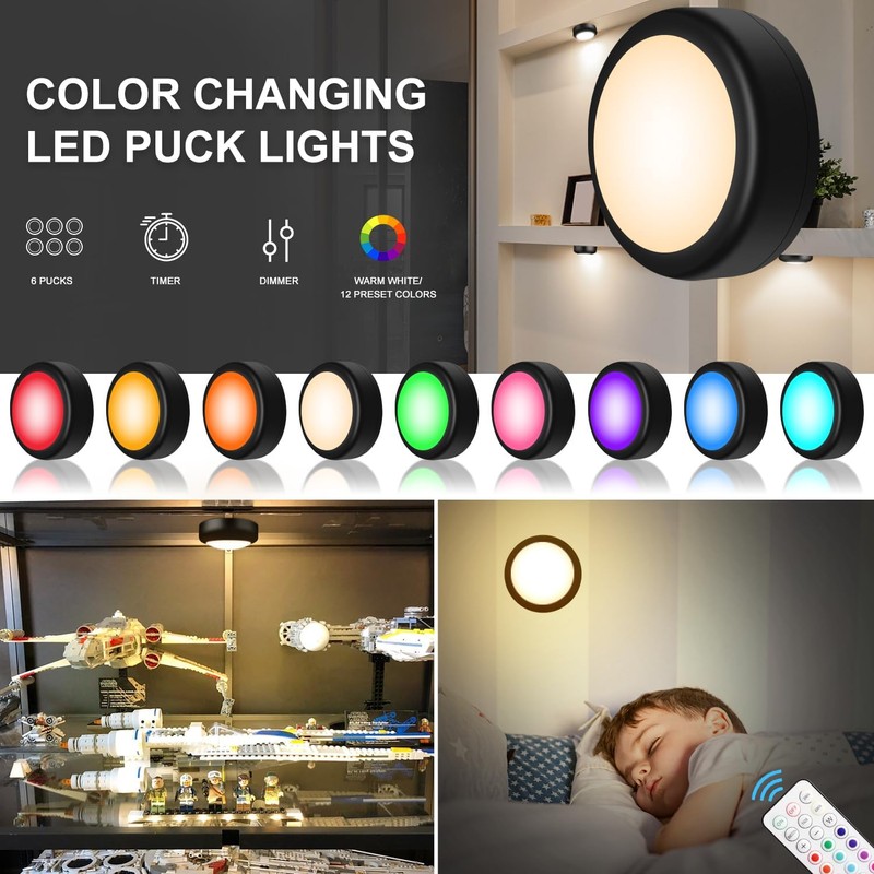 BLS LED Puck Lights with Remote Control, 13 Color Changing