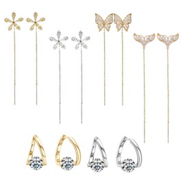 Magnetic Earrings 6 Pairs Lymphvity MagneTherapy Germanium Earrings Flowers Shiny Diamond Butterfly Fishtail Germanium Earrings Magnetic Earrings Women for Women and Girls, Silver