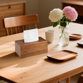 2 Pack Wood Tissue Box Cover Rectangular- Acacia Wood Rectangle Wooden Tissue Box Holder for Tabletop Night Stands Bathroom Office - Decorative Facial Cube Tissue Box Cover for Modern Farmhouse Decor