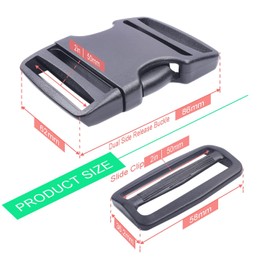 CooBigo 4 Sets Buckles for Straps, 2" Plastic Buckle Clip for Luggage 2 Inch Nylon Strap Webbing Outdoor Backpack Belt Buckle Clasps Replacement Dual Adjustable 4 Release Buckles 8 Tri-Glide Slider