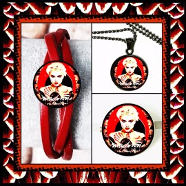 MADONNA IMAGES SET LEATHER BRACELET  NECKLACE  PIN