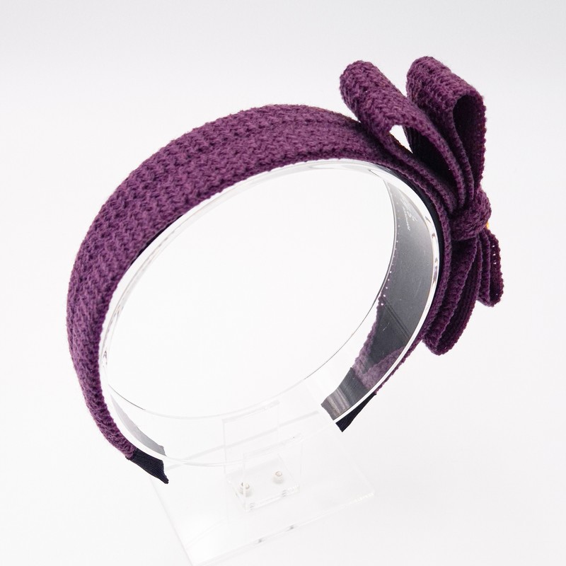 Burnaby Purple Knit Fluffy Ribbon Wide Hairband / 버나비 퍼플