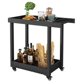 Towallmark Utility Service Cart, 2 Shelf HDPE Multi-Purpose Rolling Service Trolley 350lbs Heavy Duty Plastic Cart with 360°Swivel Wheels for Home|Office|Warehouse (Black)