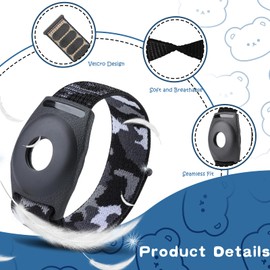 Niboow [Pack of 2 Wristbands for AirTag, with Scratch-Resistant Shockproof Case Protective Cover, Nylon Soft Breathable Watch Straps for Airtag GPS Tracker Positioning for Children (Black + Blue),