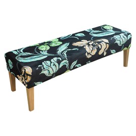 EVOLLER Velvet Dining Room Bench Cover 45-48 inch Long Black Pattern Stretch Seat Slipcover Rectangle for Dining Table Bench, Bedroom, Washable
