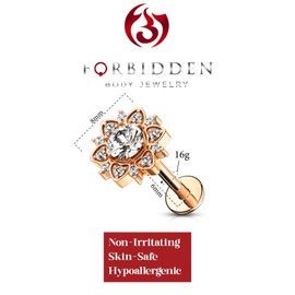 Forbidden Body Jewelry 16g 6-8mm Internally Threaded Surgical Steel Stud w/CZ Floral Top for Cartilage, Tragus, Labret & Monroe, Metal, cubic-zirconia