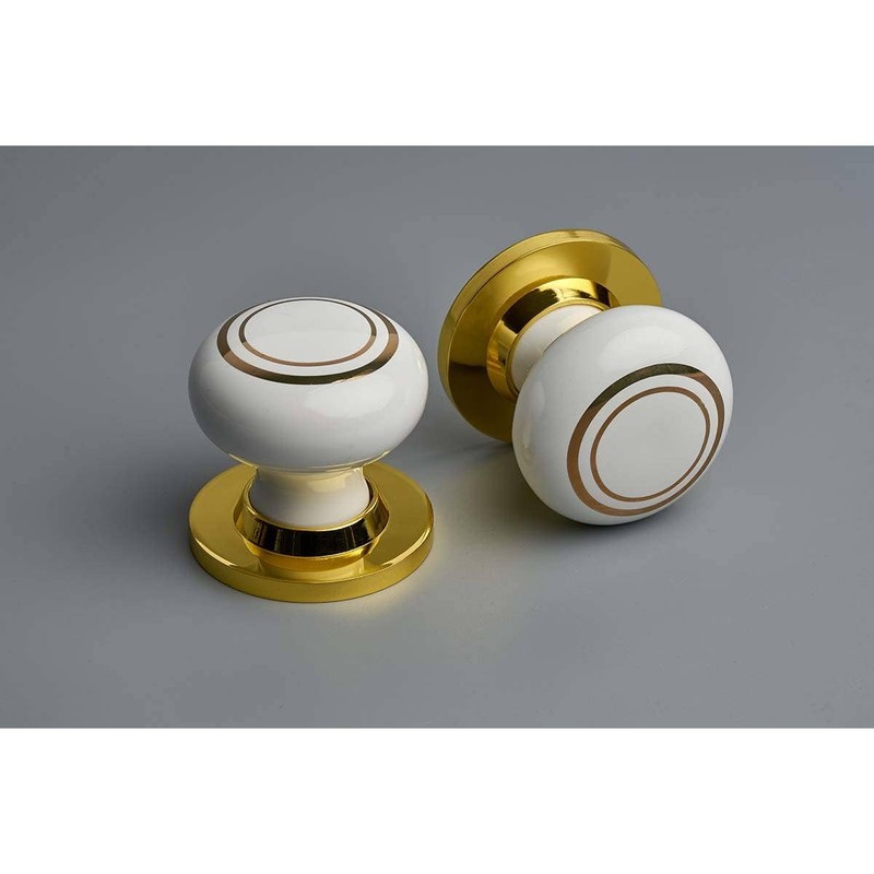 Designer Levers - Ceramic Round Door Knob - Polished Brass