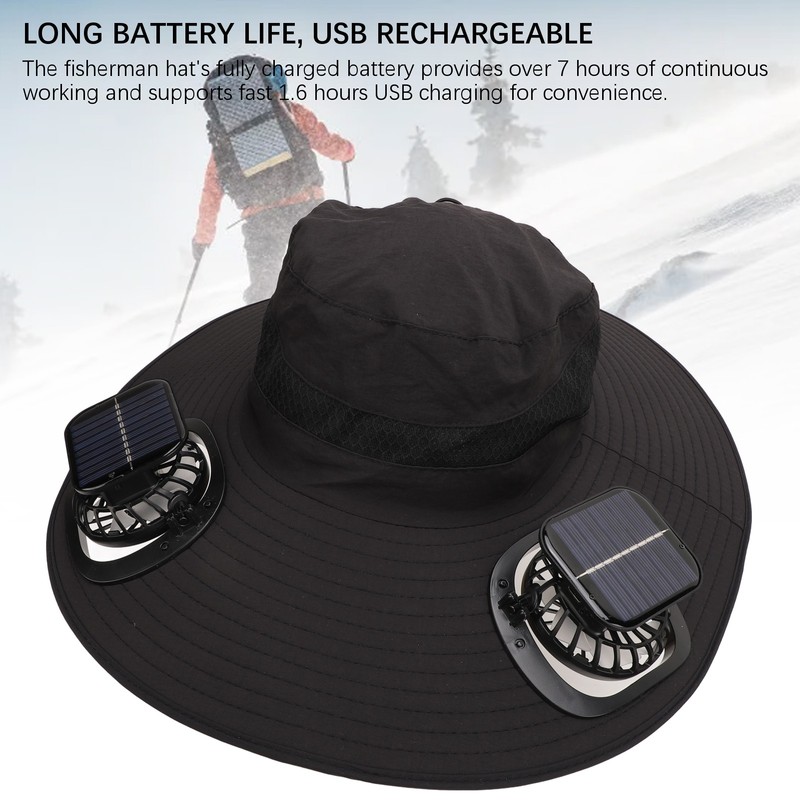 Solar Fan Hat Large Brim Quick Dry Breathable 3 Speeds