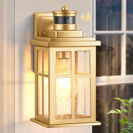 VIANIS Motion Sensor Porch Lights Outdoor, Gold Dusk To Dawn Outside Light Fixtures for House, Modern Exterior Garage Lights Wall Mount Sconce for Front Door Patio with Tempered Seeded Glass Anti-Rust