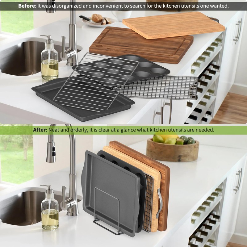 LAEMYFYRE Kitchen Organizer Rack - 4-Slot Heavy-Duty Holder for Cutting