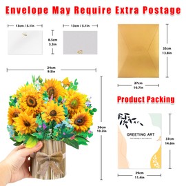 GREETING ART Pop Up Flower Cards, Sunflower, 10.6 inch Paper Flower Bouquet 3D Popup Greeting Cards with Note Cards & Envelope, Birthday Card, Anniversary Card, Get Well Gifts for Women