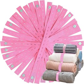 Elastic Band with Buttonholes, 20Pcs Closet Organizer for Bed Sheet, Clothes Organization System for Drawer, Blanket Storage Band, Wardrobe Space Saver for Bedding Comforter Sweater Towel, Pink