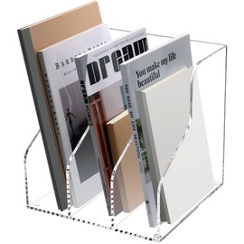 HeZone Desk File Organizer, Acrylic Magazine File Holder with 3 Vertical Compartments Rack File Sorter for Office Home Classroom Desk Organization, Clear…