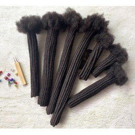 Dreadlock Extensions Human Hair Locs Extensions Human Hair 100% Human Hair Full Handmade Permanent Locs for Women Men Kids Can Be Dyed and Bleached Curled(0.8cm Thickness 10 Inch 30 Strands, 1B)