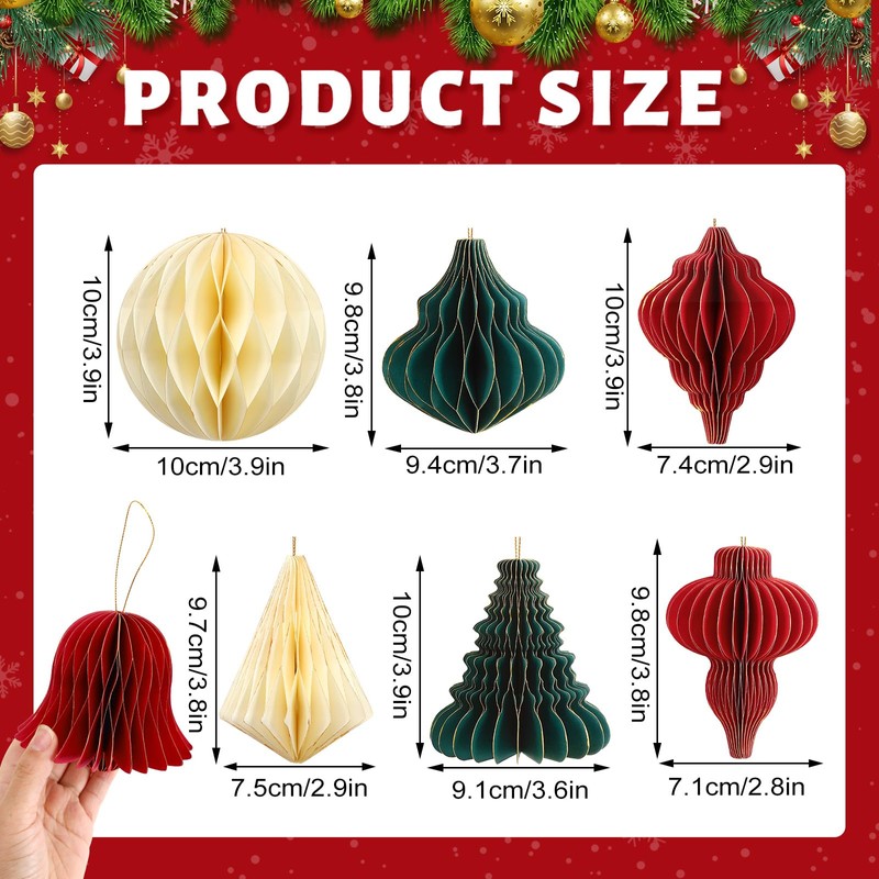 JULMELON 12 Pcs 4In Christmas Paper Honeycomb Decoration for Tree