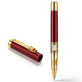 ZJEOSO Red Metal Signature Pen, Luxury Executive Rollerball Pen, UniqueDragon & Diamond Design, 2 Writing Experiences, Premium Business Gift for Men Women with Gift Box (Deep Crimson Red Elegant Pen)