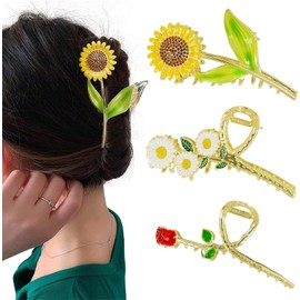 3Pcs Flower Claw Clips Large Metal Hair Claw Clip Pretty Flower Hair Clip Non-Slip Hair Claw Clip for Thick Thin Hair Cute Hair Accessories for Women Girls